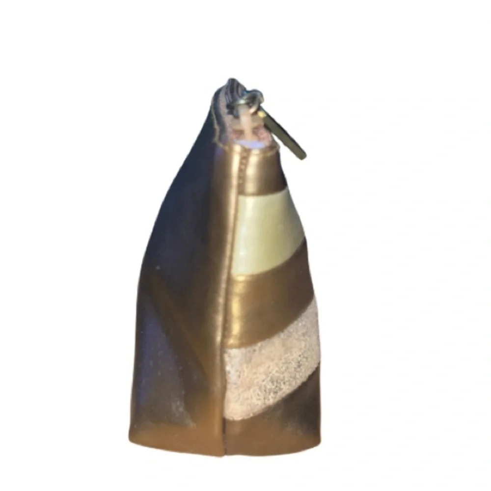 Frankie & Johnnie Brown and Gold Metallic Chevron Zip Bag, Purple Interior